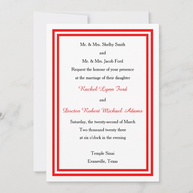 Faire-Double Rouge - Faire-Part de Mariage 5x7 (Devant)