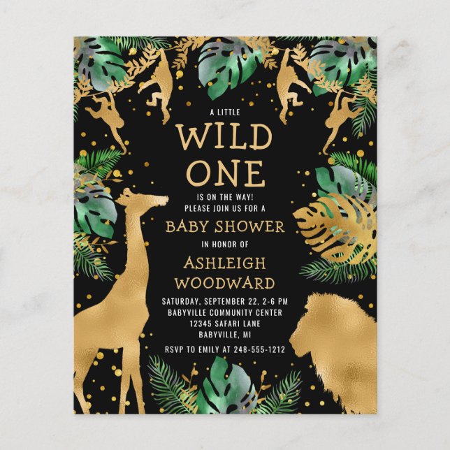 Faire du Safari Bébé Shower Invitation Noir Or (Devant)