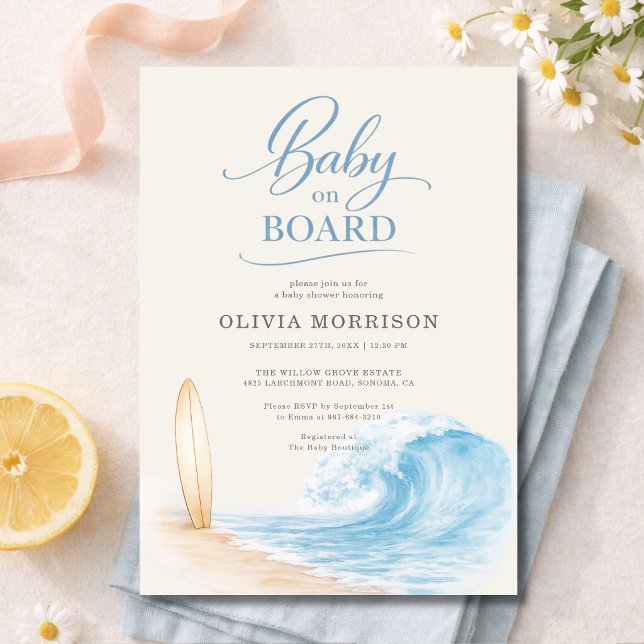 Faire du Surf avec Bébé à Bord Invitation Baby Sho (Créateur téléchargé)