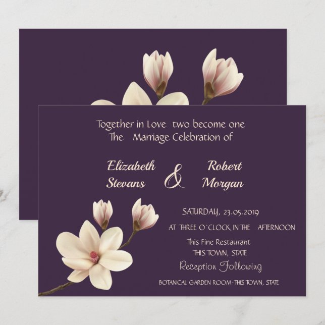 Faire et Chic Invitation de Mariage Magnolia (Devant / Derrière)