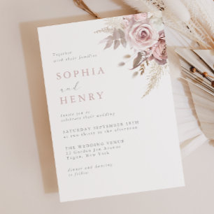 Faire et Douce Invitation de Mariage Florale Rose
