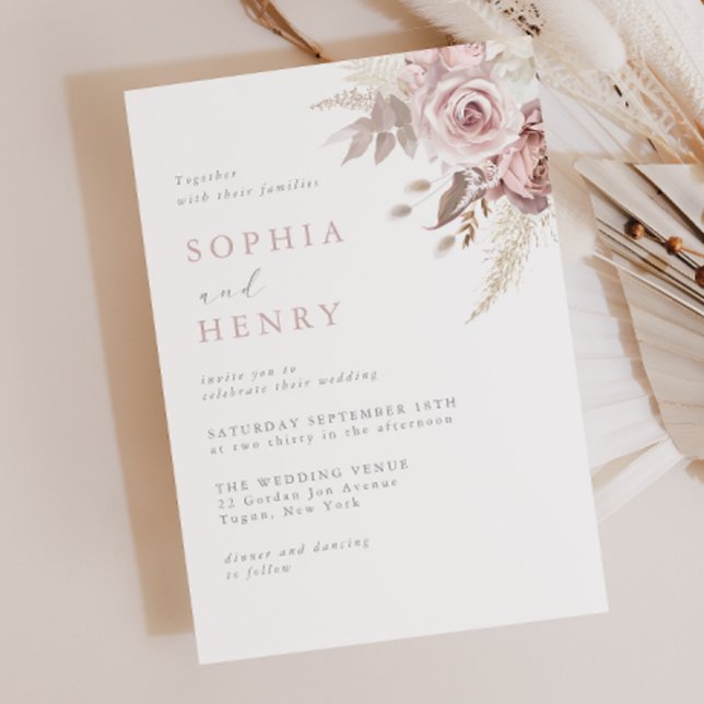Faire et Douce Invitation de Mariage Florale Rose (Créateur téléchargé)