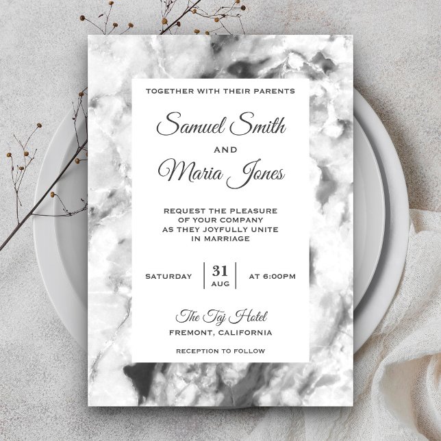 Faire et élégante invitation de mariage en marbre  (Créateur téléchargé)