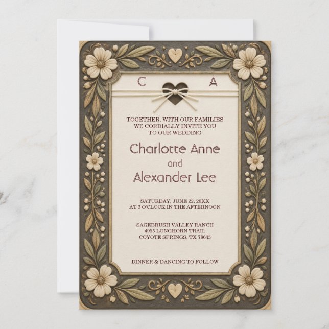 Faire Faire Cuir Mariage Occidental Invitation (Devant)