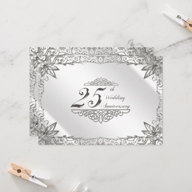 Faire Fleurir Argent Invitation pour les 25 Ans de (Devant/Arrière en situation)