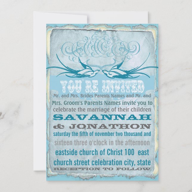 Faire Fleurir Plume Invitation de Mariage Oiseau d (Dos)