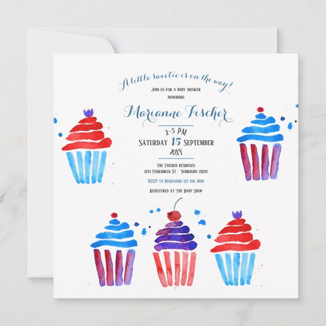 Faire invitation Baby Shower gâteaux aquarelle (Devant)