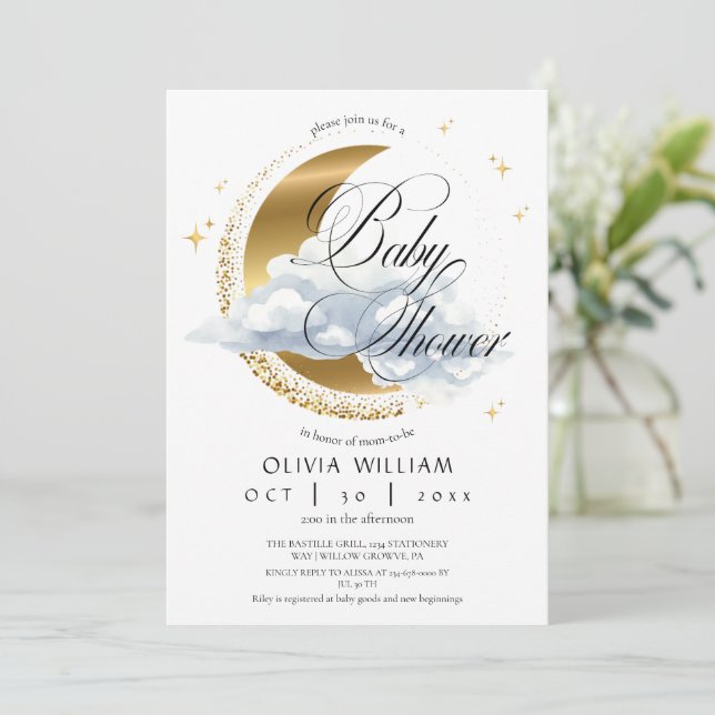 Faire Invitation Céleste Neutre pour Baby Shower  (Debout devant)