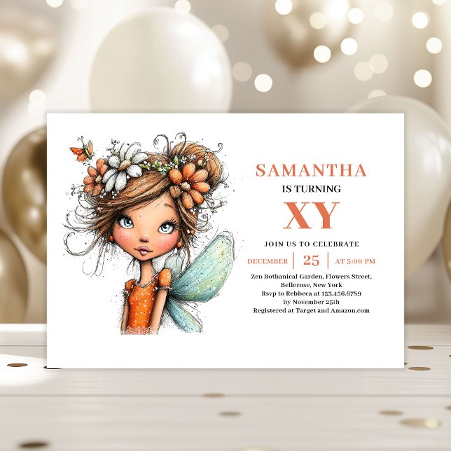 Faire invitation d'anniversaire de fille fée magni (Whimsical Beautiful Fairy Girl Birthday Invitation)