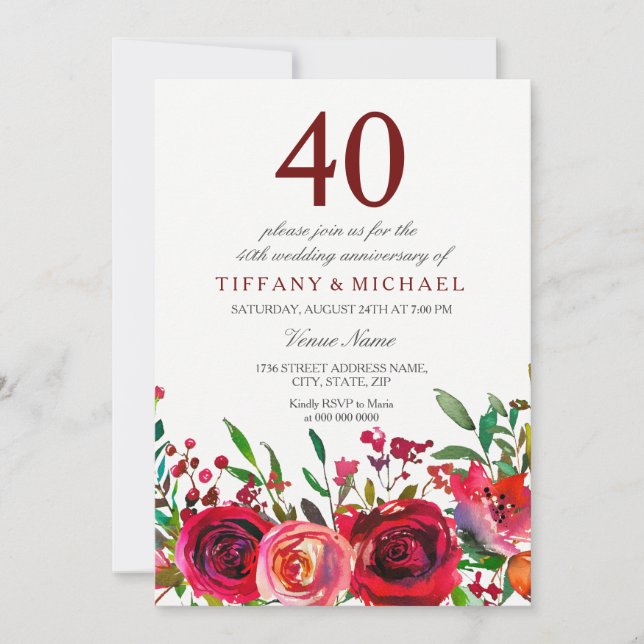Faire invitation d'anniversaire de mariage de 40 a (Devant)