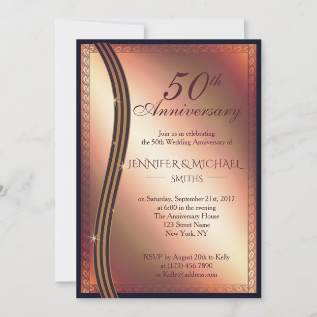 Faire invitation d'anniversaire de mariage en or r (Devant)
