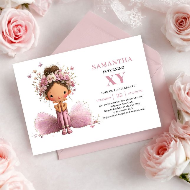 Faire invitation d'anniversaire Fille Fée Mignonne (Cute Fairy Girl Birthday Blush Pink invitation)