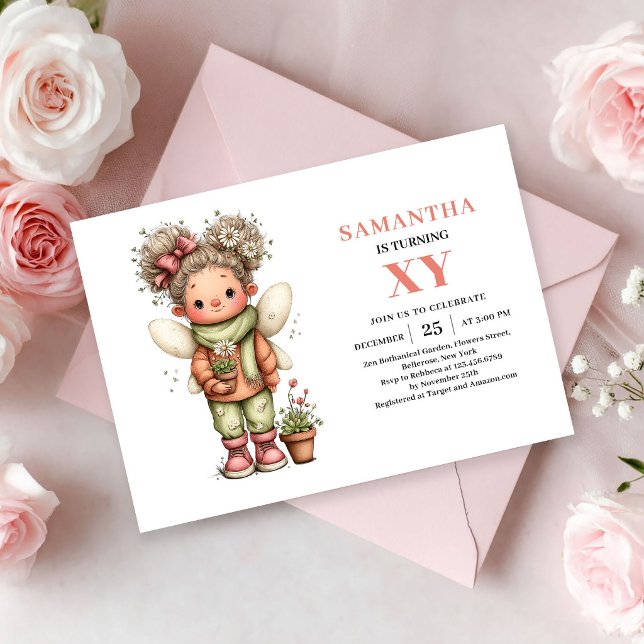 Faire invitation d'anniversaire rose pâle magique  (Cute Fairy Girl Birthday Magical Blush Pink invitation)