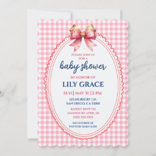 Faire invitation de baby shower à carreaux roses e