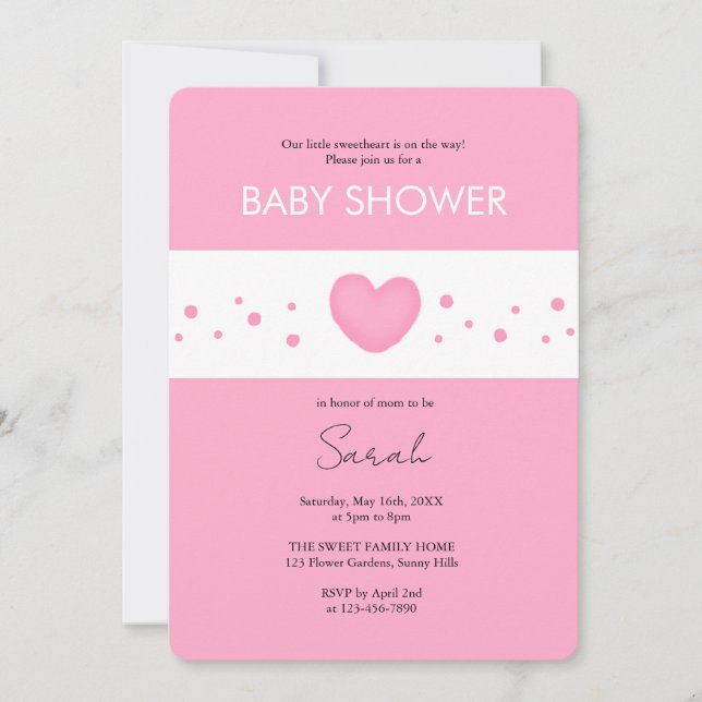 Faire invitation de baby shower cœur rose (Devant)
