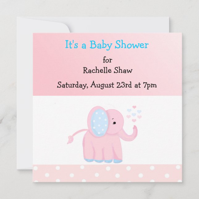 Faire invitation de baby shower éléphant rose (Devant)