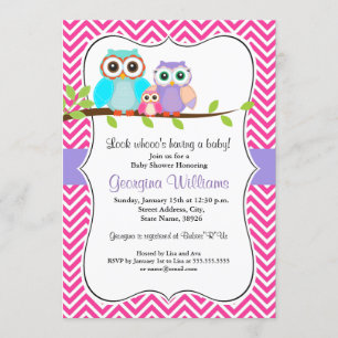 Faire invitation de Baby Shower Fille Chouette - R