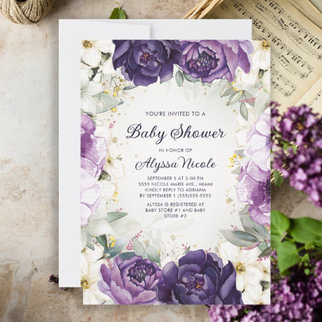 Faire Invitation de Baby Shower Fleurie Violet Bla (Créateur téléchargé)
