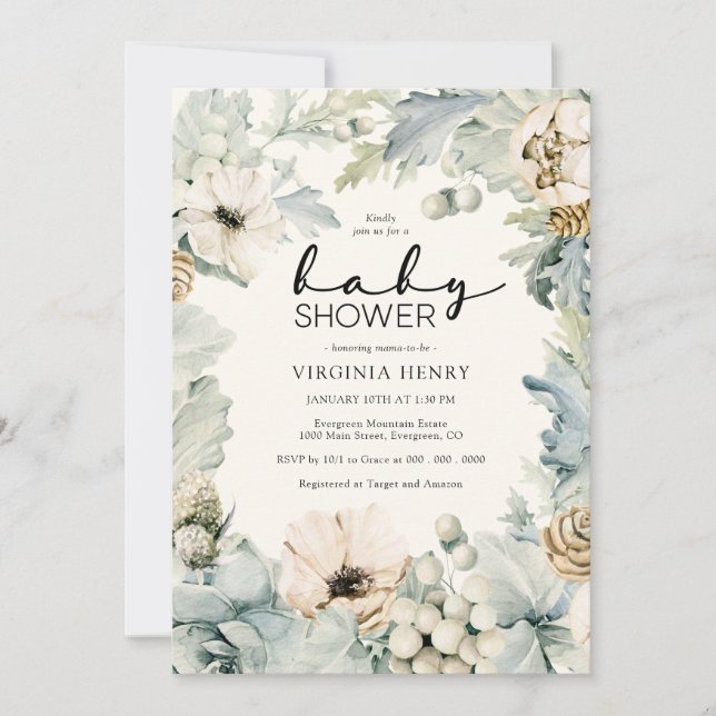 Faire invitation de baby shower floral élégant (Devant)