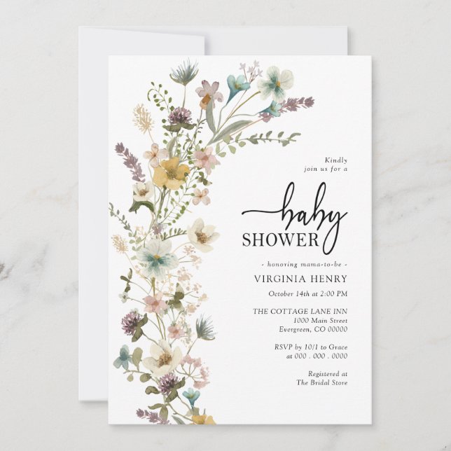 Faire invitation de baby shower floral élégant (Devant)