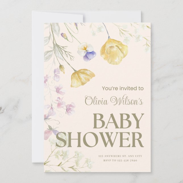 Faire invitation de baby shower florale (Devant)