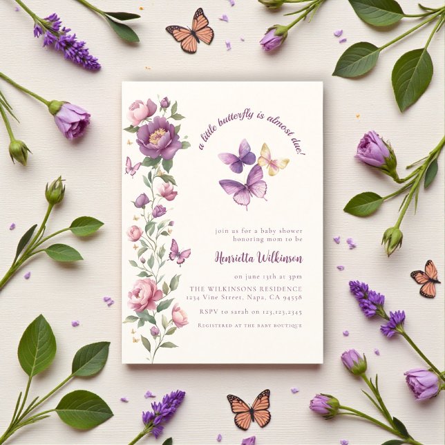 Faire invitation de baby shower Papillon Lavande (Créateur téléchargé)