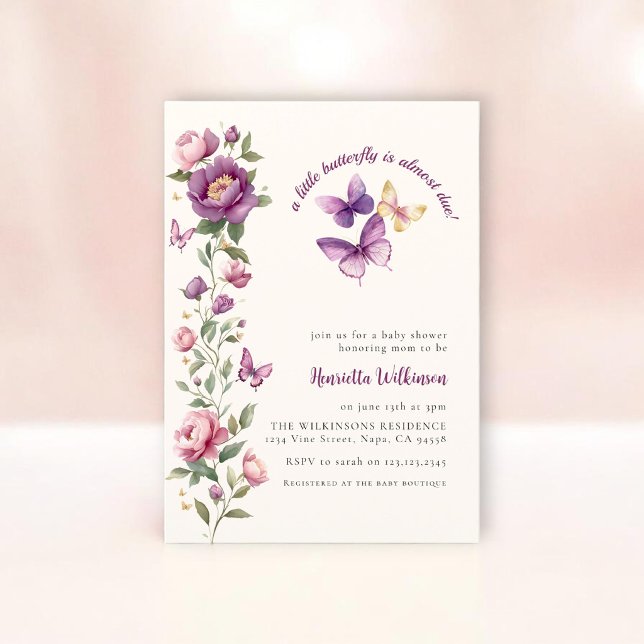Faire invitation de baby shower Papillon Lavande (Créateur téléchargé)