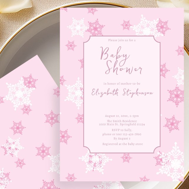 Faire invitation de baby shower rose flocon de nei (Créateur téléchargé)