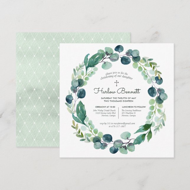 Faire invitation de baptême à l'eucalyptus élégant (Devant / Derrière)