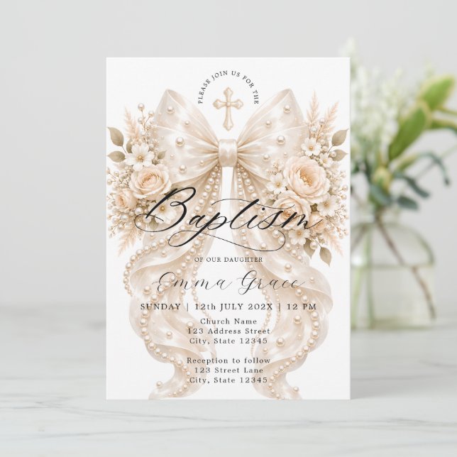 Faire invitation de baptême avec noeud floral et p (Debout devant)