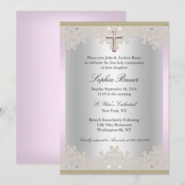 Faire invitation de baptême croix en dentelle (Devant / Derrière)