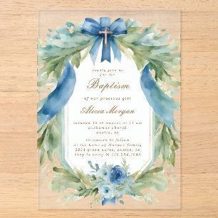 Faire invitation de baptême croix florale bleue