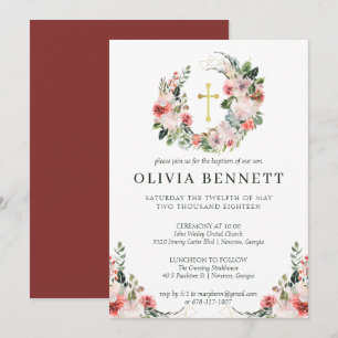 Faire invitation de baptême de fille florale aquar
