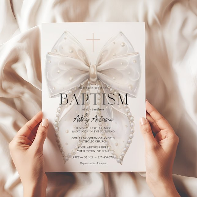 Faire invitation de baptême fille à ruban blanc él (Créateur téléchargé)