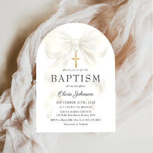 Faire Invitation de Baptême Fille au Ruban Blanc É