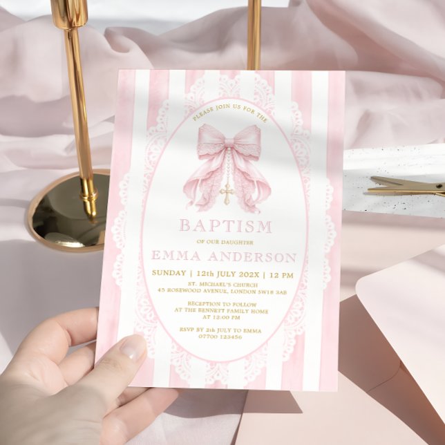 Faire invitation de baptême fille avec ruban rose  (Créateur téléchargé)