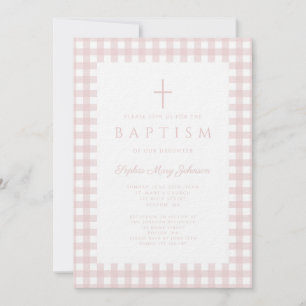 Faire invitation de baptême fille en vichy rose pâ