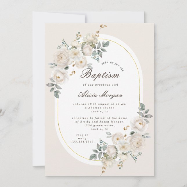 Faire invitation de baptême florale de jardin ivoi (Devant)