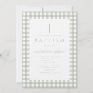 Faire invitation de baptême garcon à carreaux vert