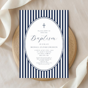 Faire invitation de baptême garçon bleu marine écr
