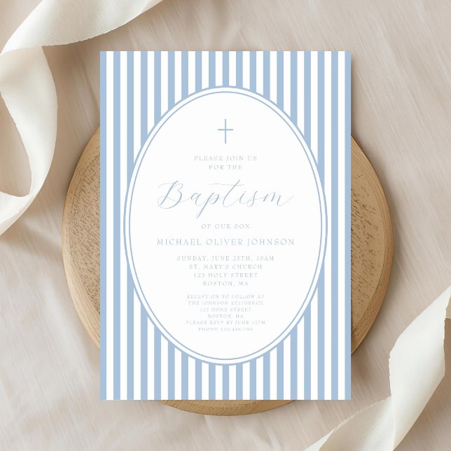 Faire invitation de baptême garçon écriture bébé b (Elegant Baby Blue Script Boy Baptism Invitation)