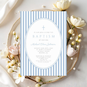 Faire invitation de baptême garçon rayures bleu bé