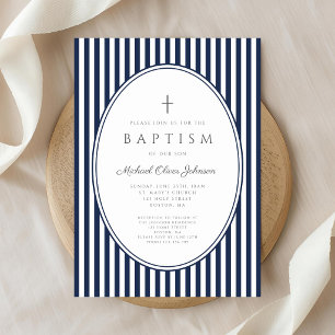Faire invitation de baptême garçon rayures bleu ma