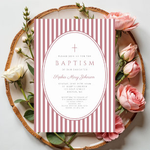 Faire invitation de baptême pour fille rayée rose
