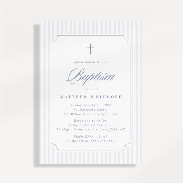 Faire invitation de baptême rayée bleu-gris (Créateur téléchargé)