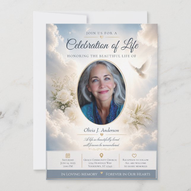 Faire invitation de célébration de vie avec photo (Devant)