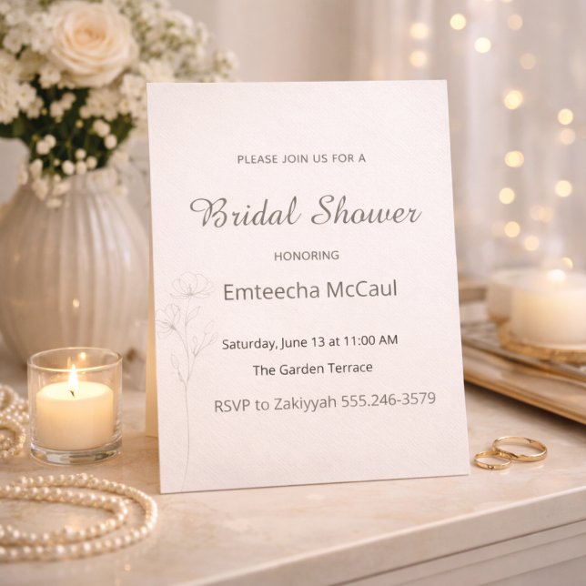 Faire invitation de douche de mariage neutre (Soft ivory tones with delicate floral line art for a refined bridal gathering)
