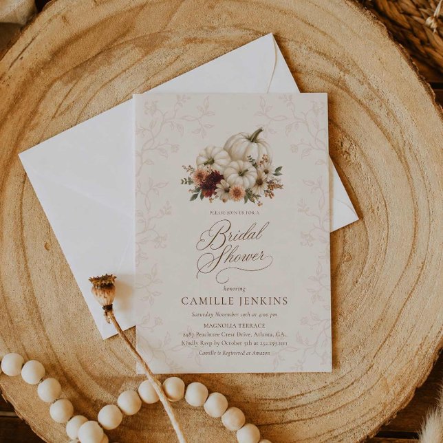Faire invitation de douche de mariée automnale à c (Rustic Pumpkin and Fall Floral Bridal Shower Sign)