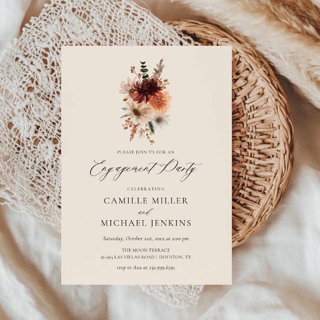 Faire invitation de fête de fiançailles florale au (Burgundy Fall Floral Engagement Party Invitation)