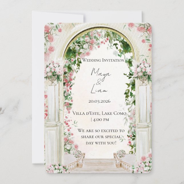 Faire invitation de mariage à arche florale romant (Devant)